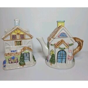 Houston‎ Harvest Tea Pot and Bag Holder Set Santa House Collectibles